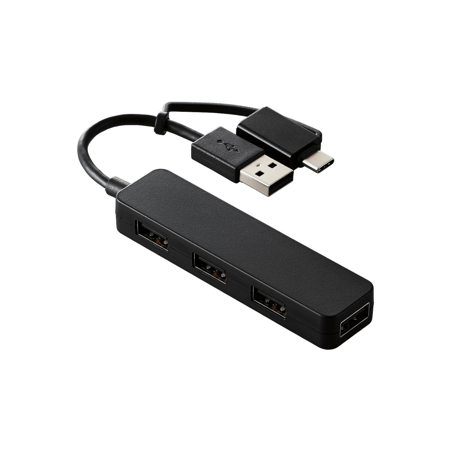 Rakuten - [ELECOM]USB ハブ USB2.0 USB-Aコネクタ Type-C 変換アダプター付 USB-Aポート ×4 バスパワー スティックタイプ ケーブル長7cm ブラック U2H-CA4003BBK/U2HCA4003BBK