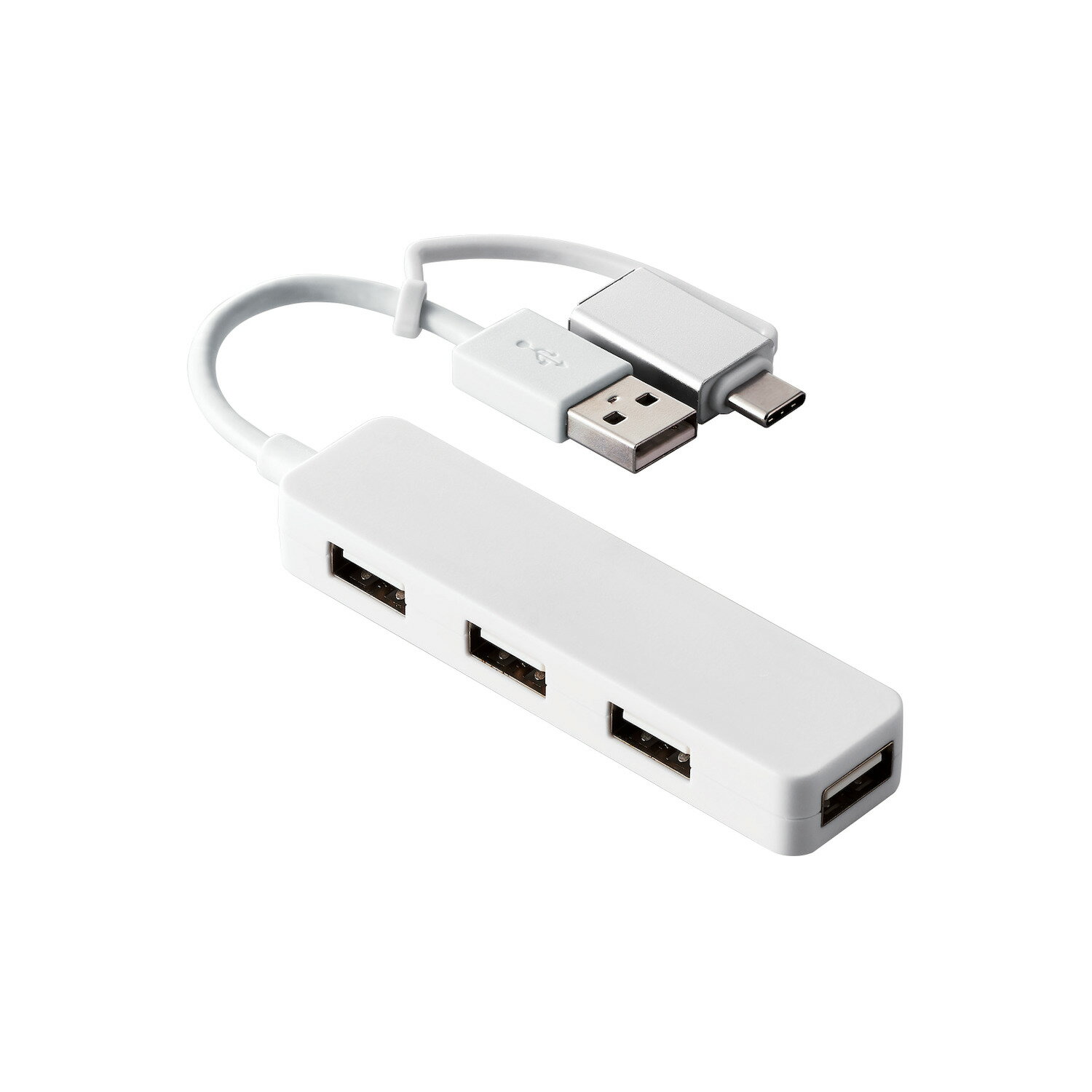 [ELECOM]USB ハブ USB2.0 USB-Aコネクタ Type-C 変換アダプター付 USB-Aポート ×4 バスパワー スティックタイプ ケーブル長7cm ホワイト U2H-CA4003BWH/U2HCA4003BWH