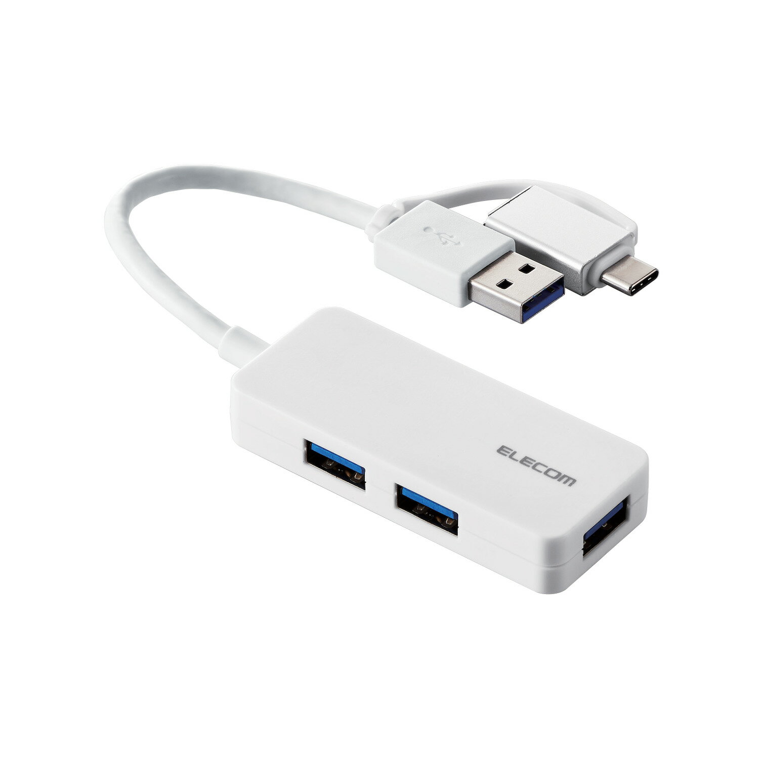 [ELECOM]USB ハブ USB3.1 Gen1 USB-Aコネクタ Type-C 変換アダプター付 USB-Aポート ×3 バスパワー コンパクト ケーブル長10cm ホワイト U3H-CAK3005BWH/U3HCAK3005BWH