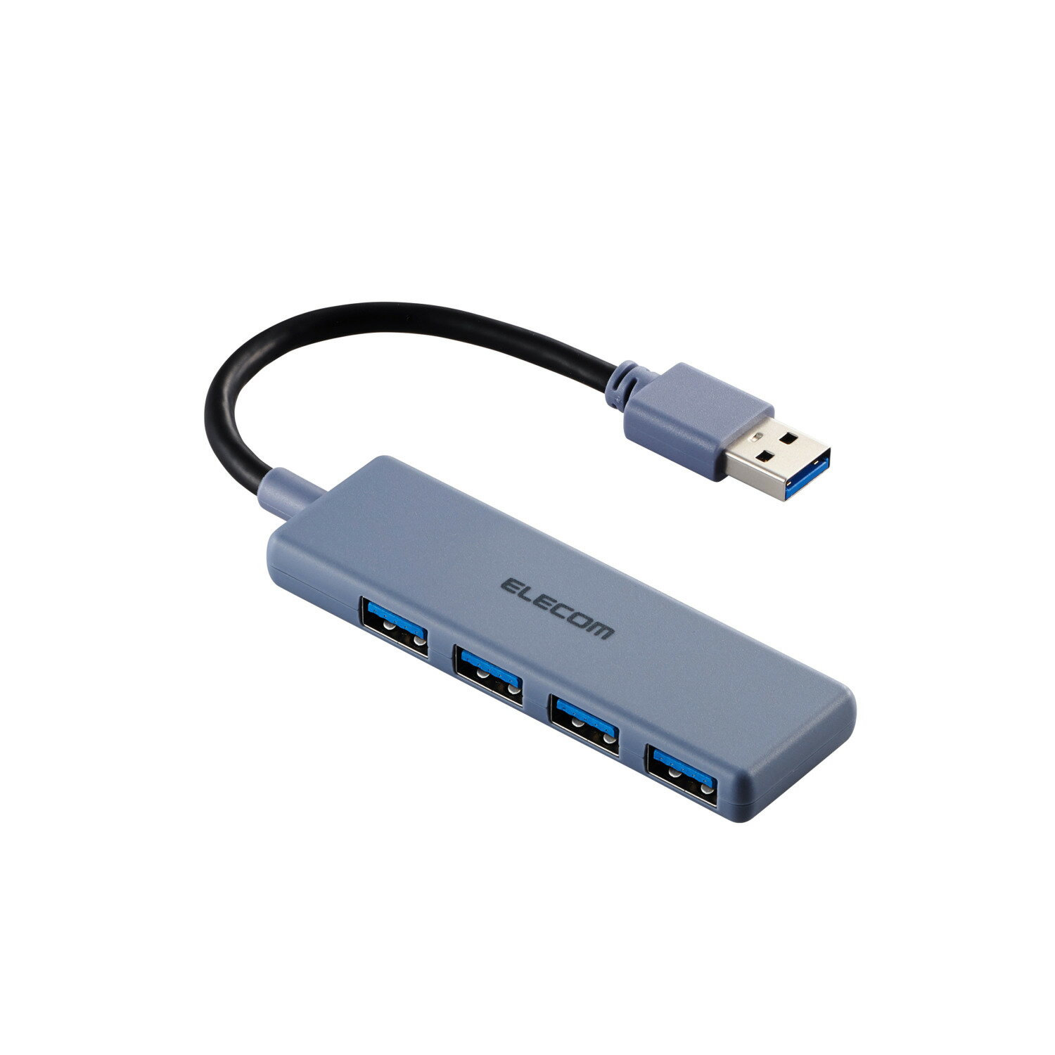 [ELECOM]USB ハブ USB3.2 Gen1 ( USB-A ×4 ) バスパワー コンパクト 薄型 【 USBポート 搭載 Windows 11 10 Mac PC MacBook Surface 等対応 】 ケーブル長10cm ネイビー U3H-H040NV/U3HH040NV