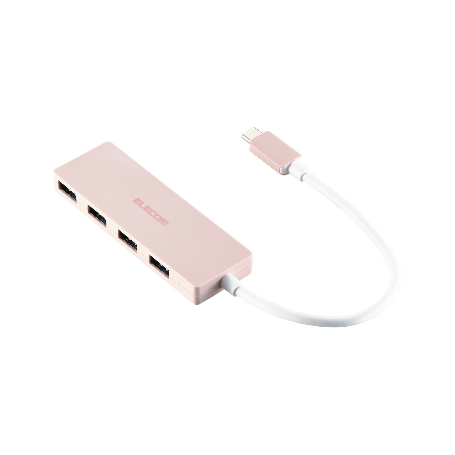 [ELECOM]Type-C ハブ USB3.2 Gen1 USB-A ×4 バスパワー 薄型 【 USB-C ポート搭載 MacBook mac Surface Windows iPhone iPad 等対応 】 ケーブル長15cm ピンク U3HC-H040PN/U3HCH040PN