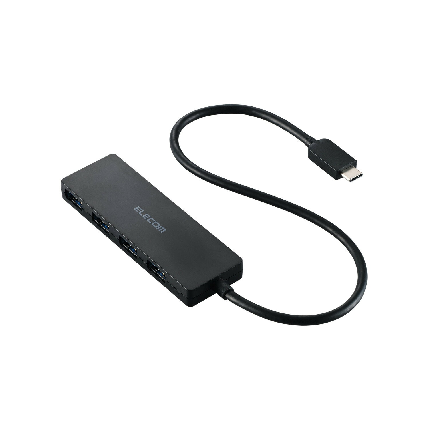 [ELECOM]Type-C ハブ USB3.2 Gen1 USB-A ×4 バスパワー 薄型 【 USB-C ポート搭載 MacBook mac Surface Windows iPhone iPad 等対応 】 ケーブル長30cm ブラック U3HC-H041BK/U3HCH041BK