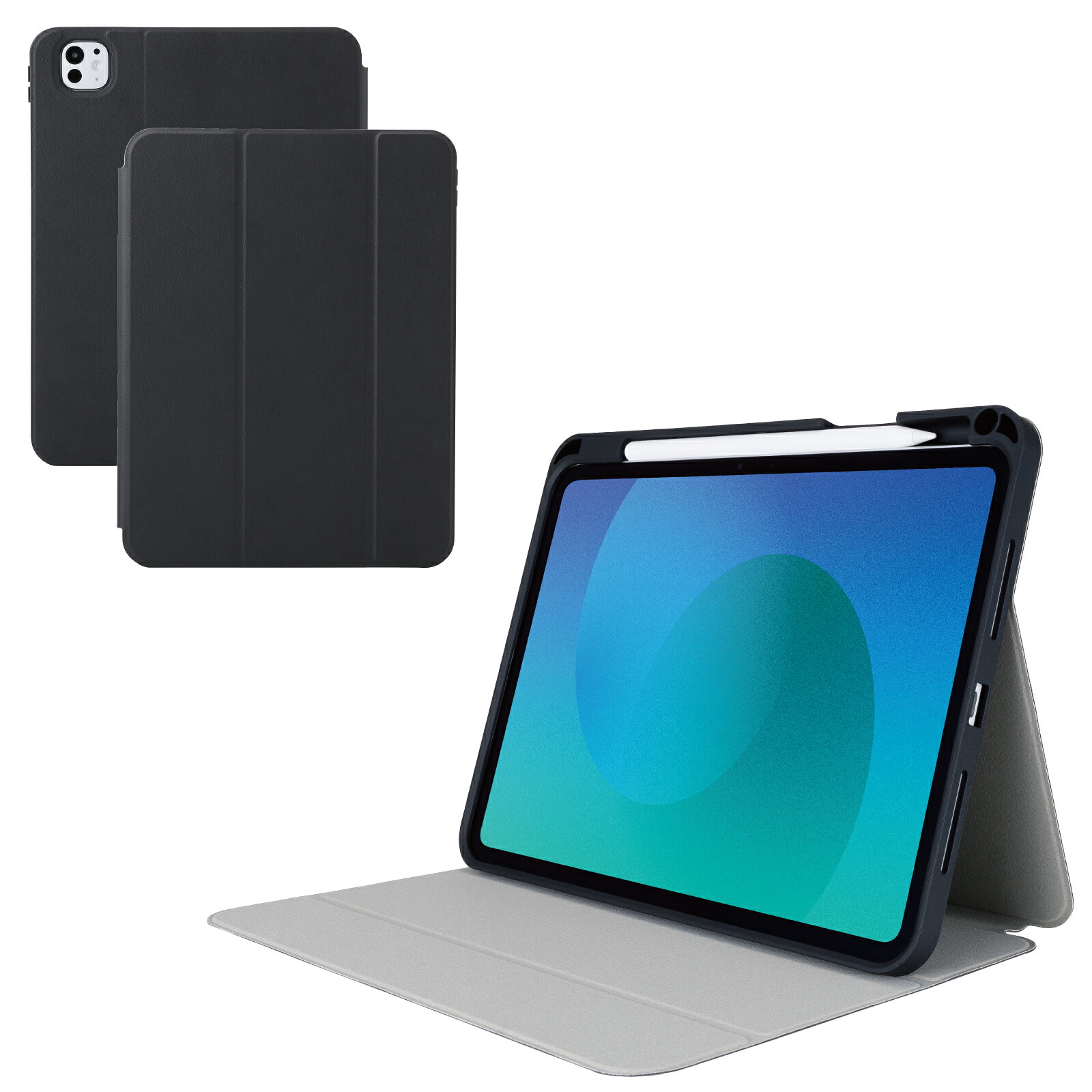 Rakuten - [ELECOM]iPad Pro ケース 11インチ ( M4 ) マグネット式フラップ カバー Apple Pencil収納 フリーアングル スタンド オートスリープ機能 衝撃吸収 ブラック TB-A25PMSABK/TBA25PMSABK