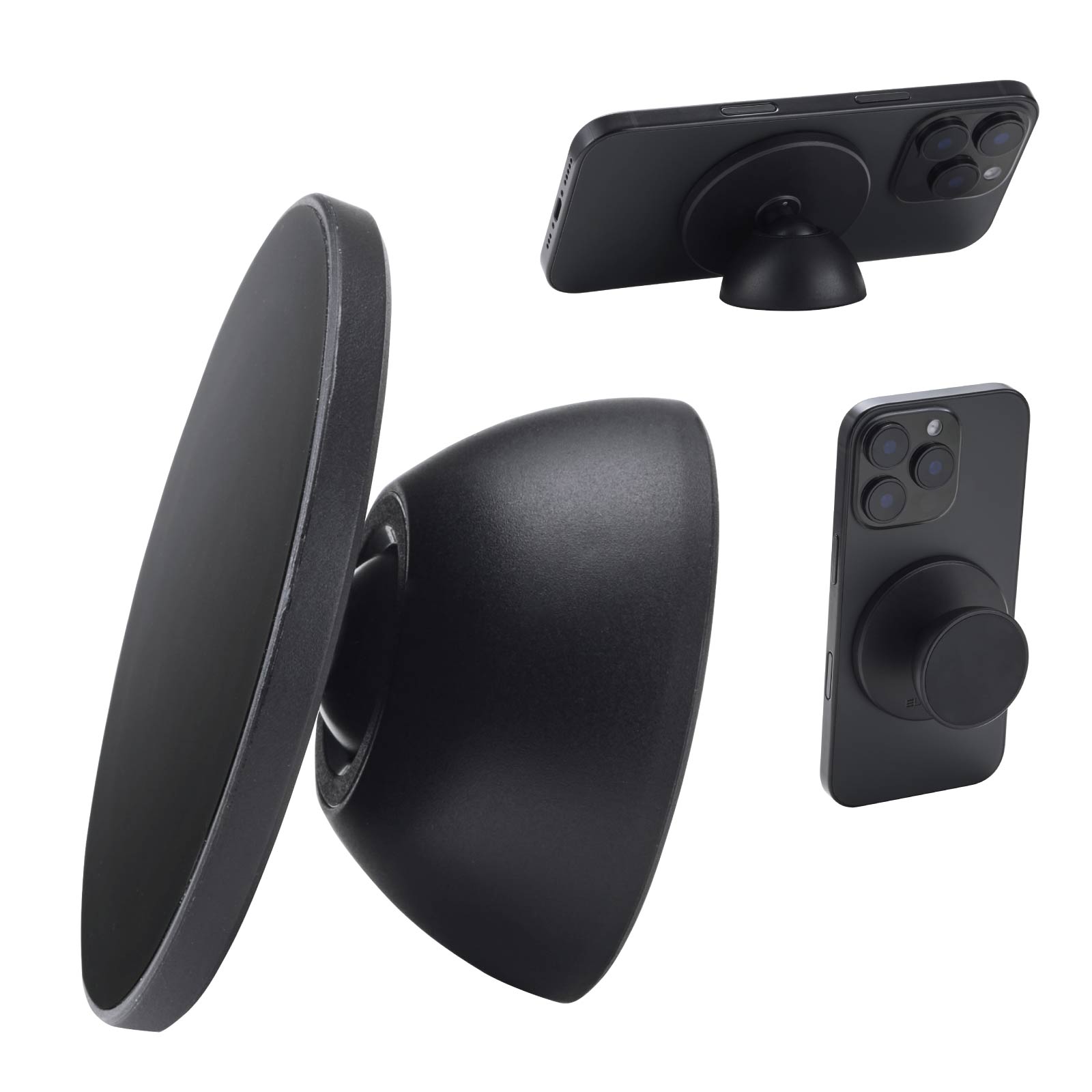 MagSafe対応 スマホスタンド スマホグリップ 両面マグネット キッチン 冷蔵庫 壁 に マグネット固定 自撮り ダンス動画 動画視聴 メタルプレート付属 ブラック P-DSMMWBK/PDSMMWBK