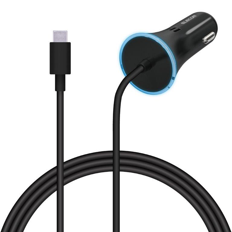 [ELECOM]車載充電器 カーチャージャー タイプC USBC ケーブル一体型 ケーブル長 1.5m ブラック MPA-CCCPD01BK/MPACCCPD01BK