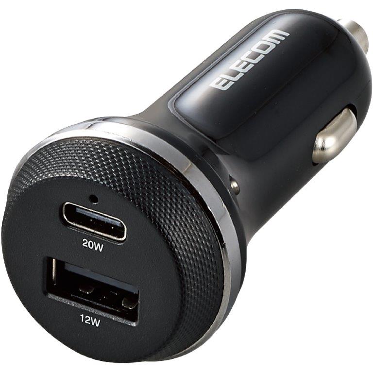 [ELECOM]車載充電器 カーチャージャー タイプCポート USBポート PD おまかせ充電 ブラック MPA-CCPD08BK/MPACCPD08BK
