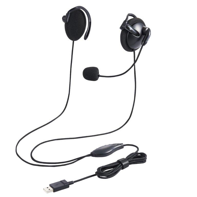 [ELECOM]ヘッドセット 耳掛け 有線 両耳 USB 軽量 黒 HS-EH02UBK/HSEH02UBK