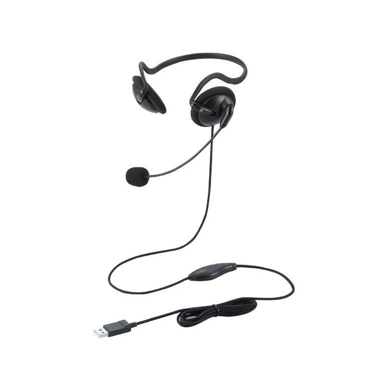 [ポイント10倍][ELECOM]ヘッドセット ステレオ 有線 USB接続 両耳 ネックバンド型 無指向性 ヘッドホン マイク付き タイプC変換ケーブル付 テレワーク Web会議 ブラック HS-NB05UCBK/HSNB05UCBK