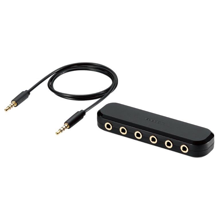 Rakuten - [ELECOM]イヤホンジャック マルチイヤホンスプリッター 5分配 φ3.5mm 4極 ミニジャック×6 ボイスチャット 通話 EHP-35AD05BK[530]/EHP35AD05BK