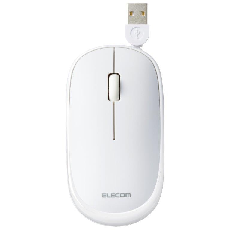 Rakuten - [ELECOM]マウス 有線 静音 3ボタン ケーブル巻取 薄型 収納ポーチ付き 左右対称 重さ53g ホワイト M-TM10UBWH/MTM10UBWH