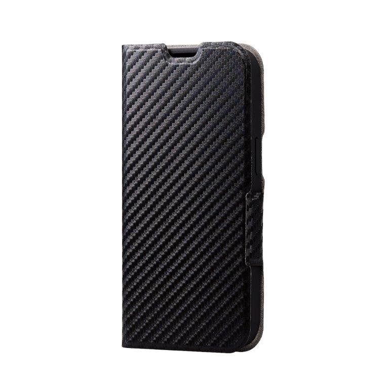 Rakuten - [ELECOM]iPhone 14 / 13 ケース カバー レザー 手帳型 マグネット フラップ 耐衝撃 衝撃吸収 軽量 薄型 スタンド機能付 UltraSlim カーボン調ブラック PM-A22APLFUCB/PMA22APLFUCB