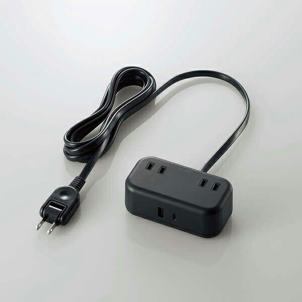 楽天F-Factory[ELECOM]電源タップ 延長コード USB付き 2m （ コンセント ×2 Type-C ×1 USB-A ×1 ） PD 対応 【 iPad iPhone Android スマホ タブレット 等各種対応 】 ブラック T-U04-2220BK/TU042220BK
