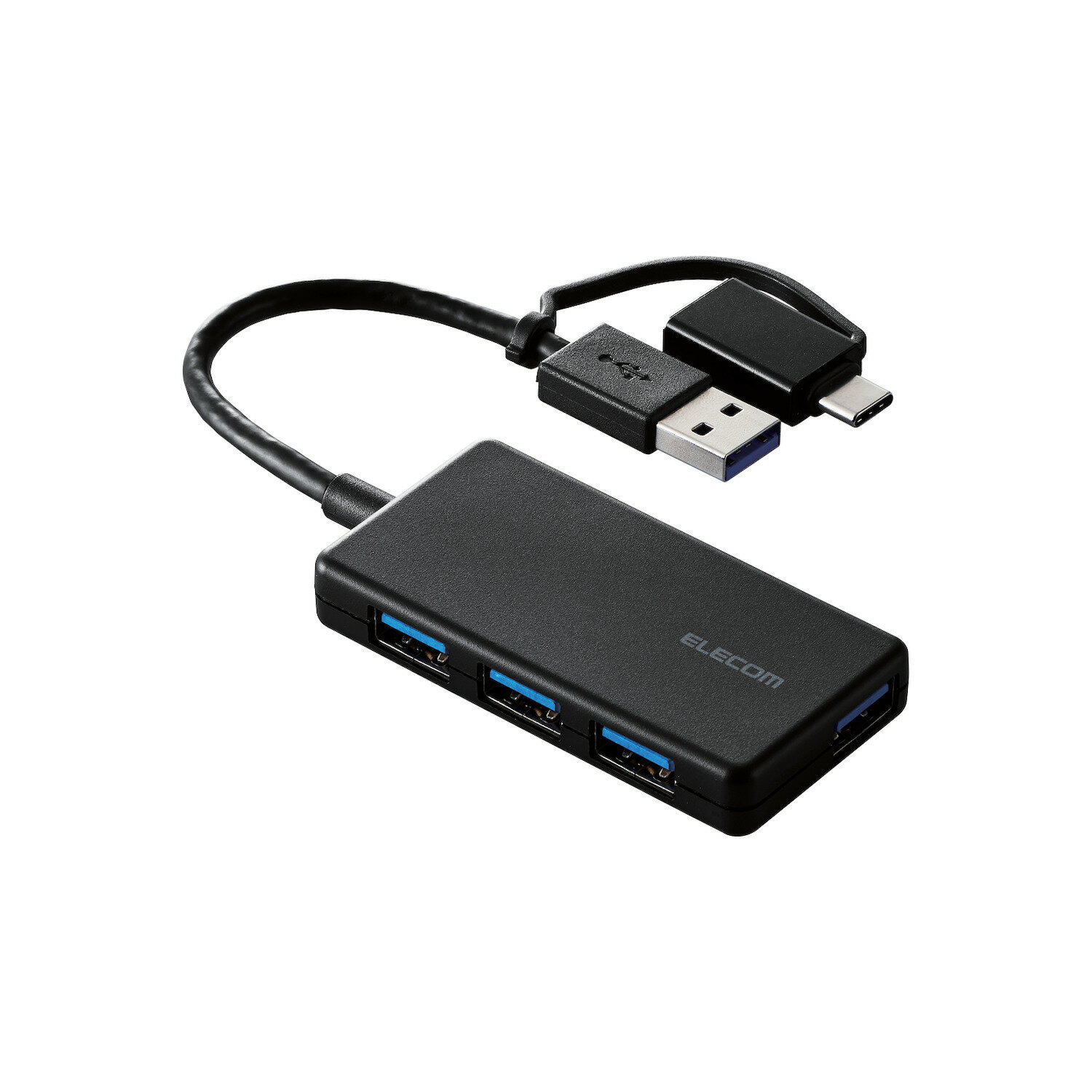 [ELECOM]USB ハブ USB3.1 Gen1 USB-Aコネクタ Type-C 変換アダプター付 USB-Aポート ×4 バスパワー 超薄型 ケーブル長10cm ブラック U3H-CA4004BBK/U3HCA4004BBK