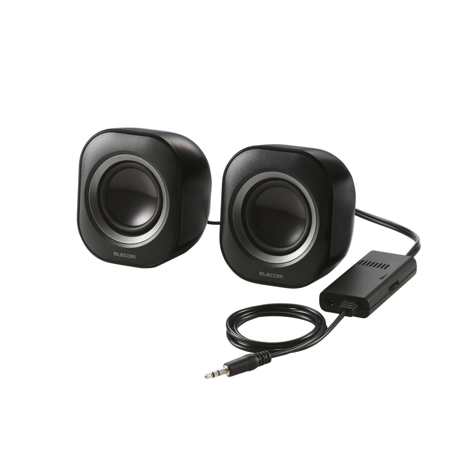[ELECOM]PC スピーカー 有線 音声φ3.5mm 電源ACアダプター 小型 ステレオ 最大出力6W(3W+3W) アンプ内蔵 ボリュームコントローラー付 アクティブスピーカー ブラック MS-P08A2BK/MSP08A2BK