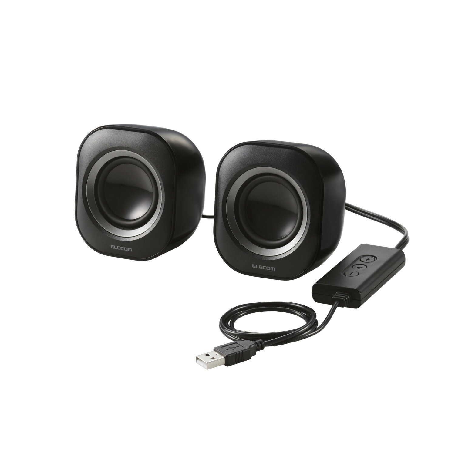 [ELECOM]PC スピーカー 有線 USB-A接続 小型 ステレオ 最大出力4.4W(2.2W+2.2W) アンプ内蔵 ボリュームコントローラー付 モニタースピーカー ブラック MS-P08USB3BK/MSP08USB3BK