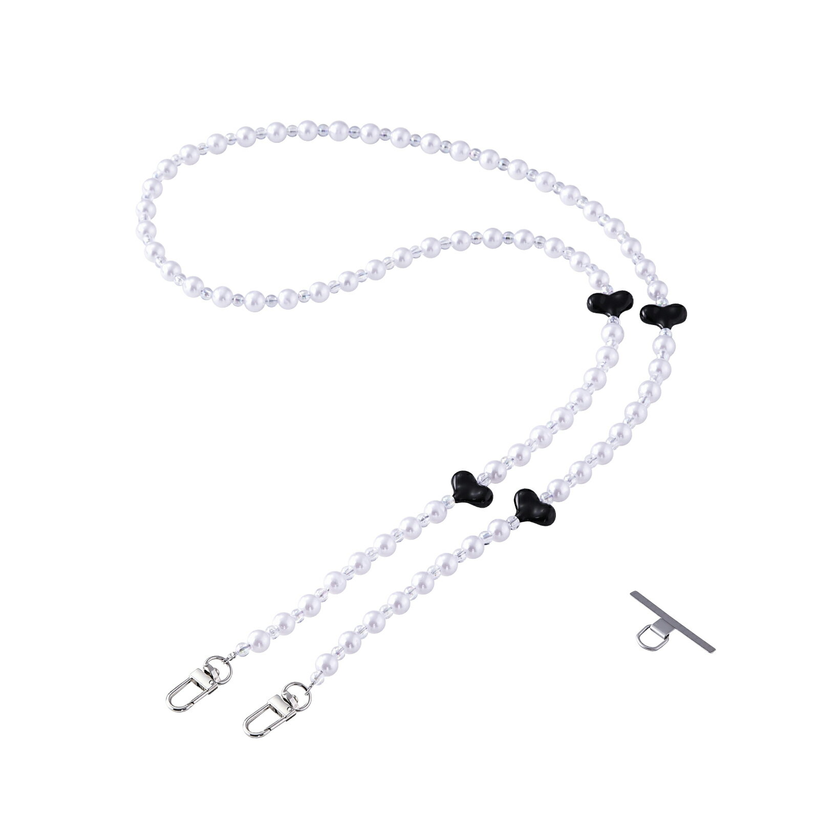 [ELECOM]スマホストラップ ハートパールビーズ ショルダー 首掛け ストラップホルダーシート付 iPhone/Android対応 おしゃれ 落下防止 ブラック P-STSDH1BEPALBK/PSTSDH1BEPALBK