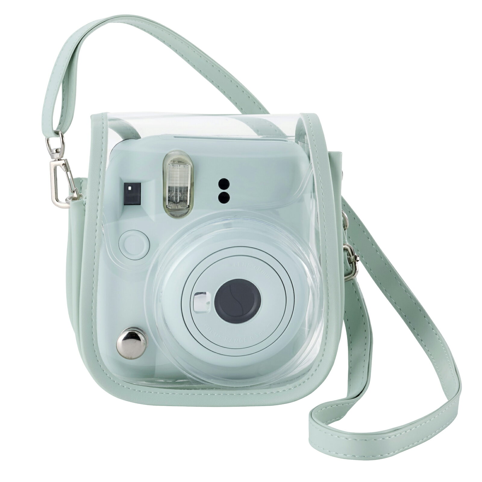 [ELECOM]チェキケース instax mini 12専用 クリア カメラケース マグネット式フラップ ストラップ付 グリーン IC-CCM12GN/ICCCM12GN