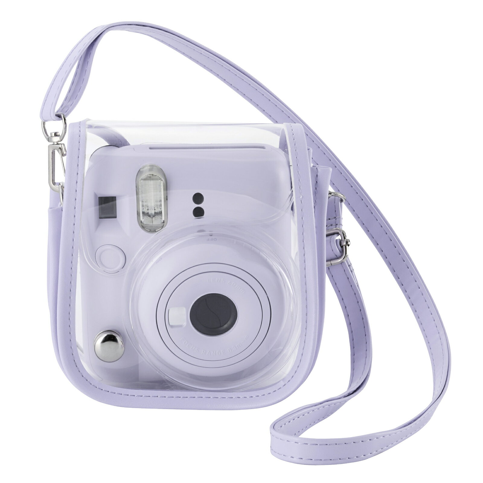 [ELECOM]チェキケース instax mini 12専用 クリア カメラケース マグネット式フラップ ストラップ付 パープル IC-CCM12PU/ICCCM12PU