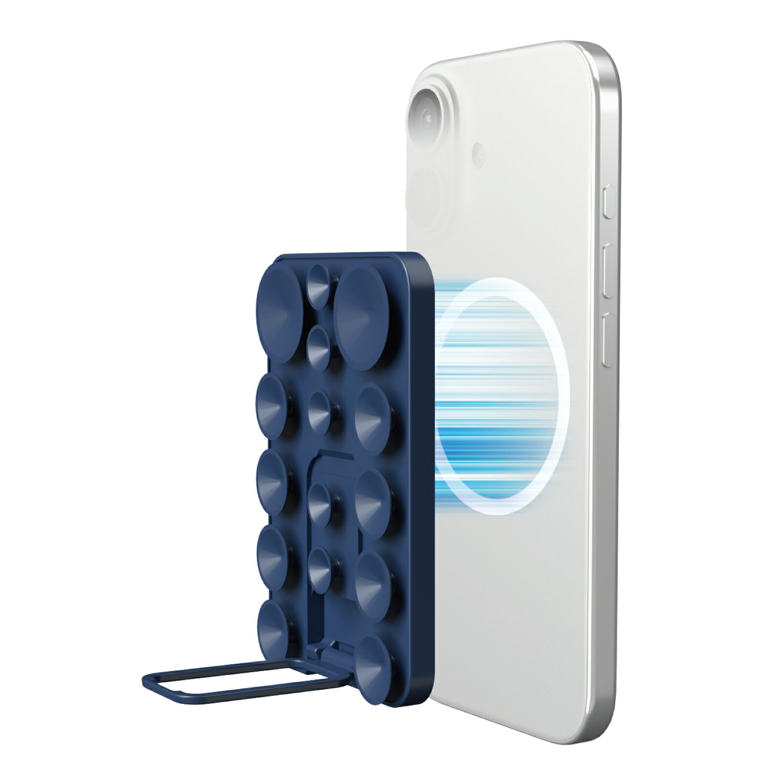 [ELECOM]スマホホルダー 吸盤 MagSafe対応 iPhone用 スタンド機能付 縦横対応 強力固定 動画視聴 自撮り 壁鏡ガラス貼付 シリコン コンパクト TakoPita ネイビー P-TKPTMAGS01NV/PTKPTMAGS01NV