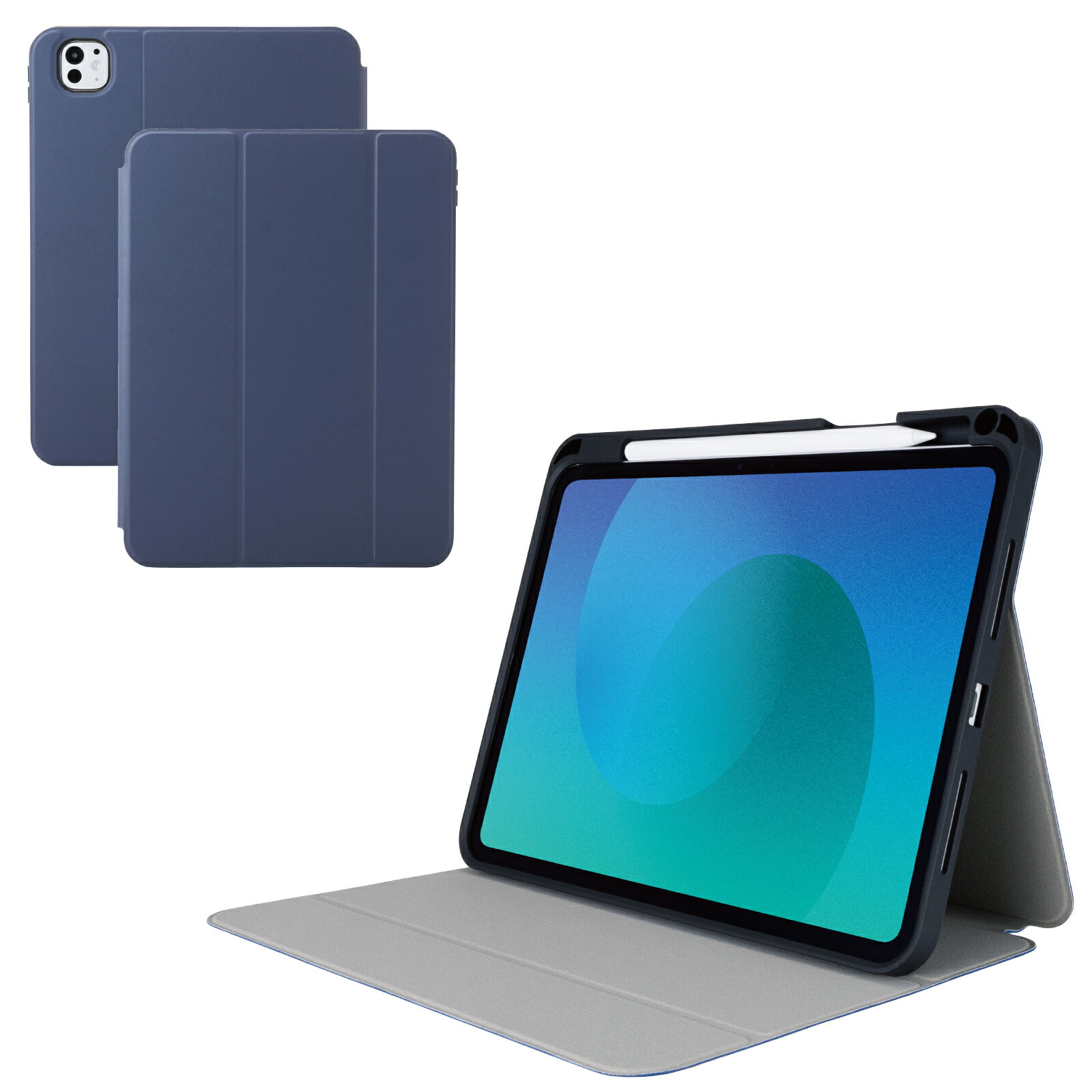 Rakuten - [ELECOM]iPad Pro ケース 11インチ ( M4 ) マグネット式フラップ カバー Apple Pencil収納 フリーアングル スタンド オートスリープ機能 衝撃吸収 ネイビー TB-A25PMSANV/TBA25PMSANV