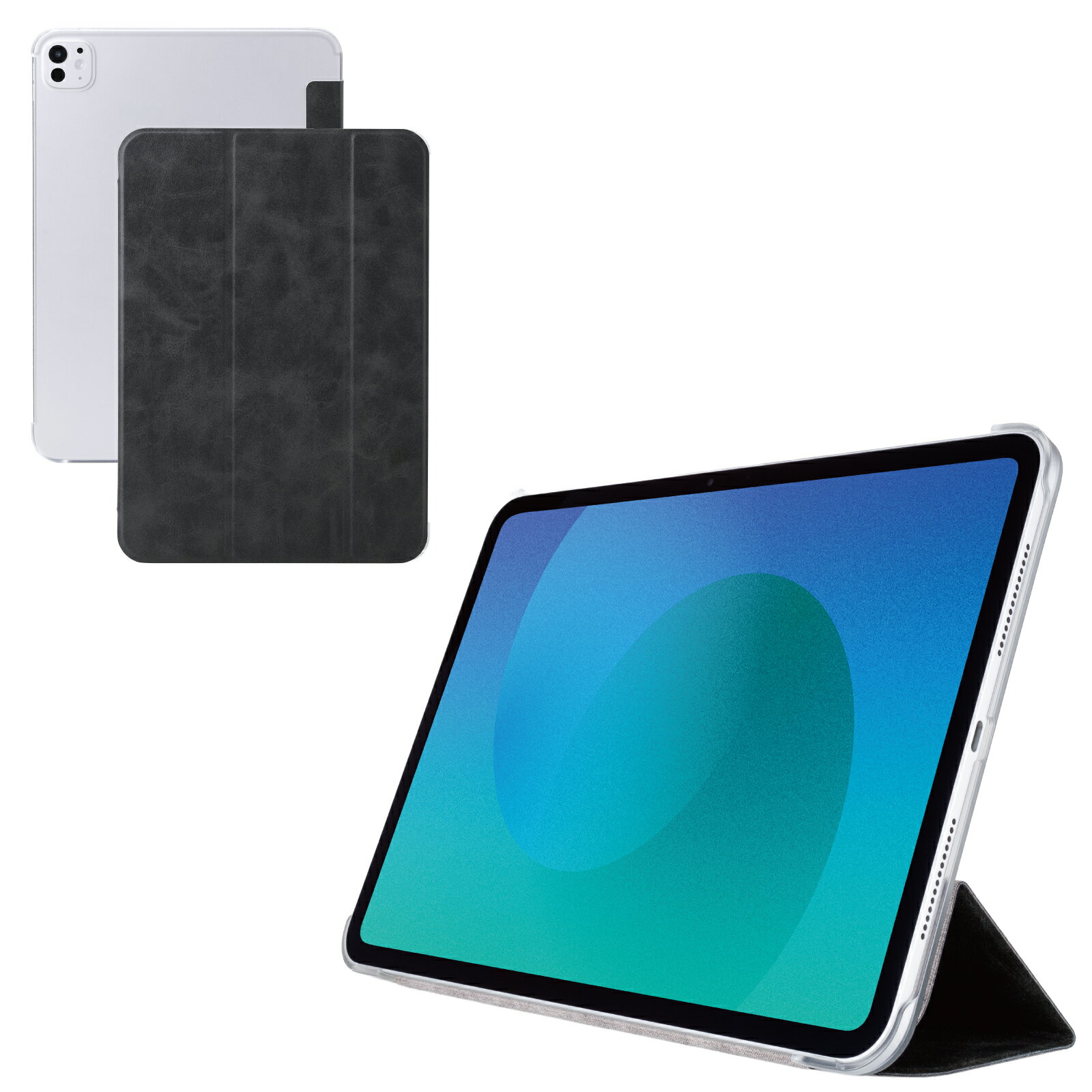 Rakuten - [ELECOM]iPad Pro ケース 11インチ ( M4 ) マグネット式フラップ カバー 2アングル スタンド オートスリープ機能 軽量 薄型 背面クリア ブラック TB-A25PMWVBK/TBA25PMWVBK