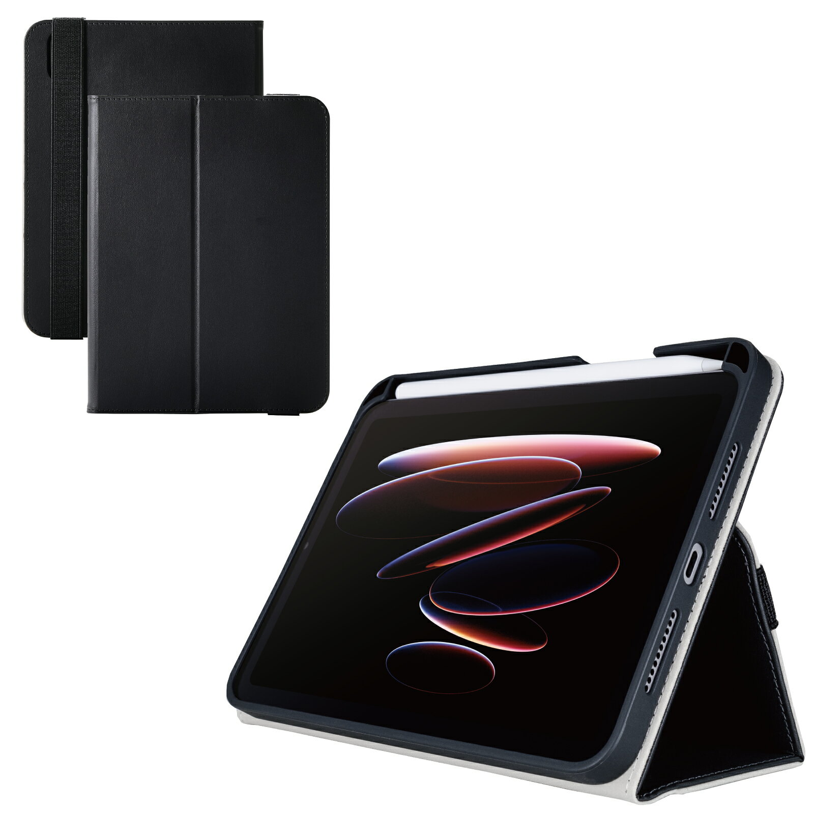 [ELECOM]iPad mini ケース 8.3インチ ( A17 Pro ) / 第6世代 ベルト付きフラップ カバー Apple Pencil収納 2アングル スタンド 軽量 耐衝撃 ブラック TB-A25SPLF2BK/TBA25SPLF2BK
