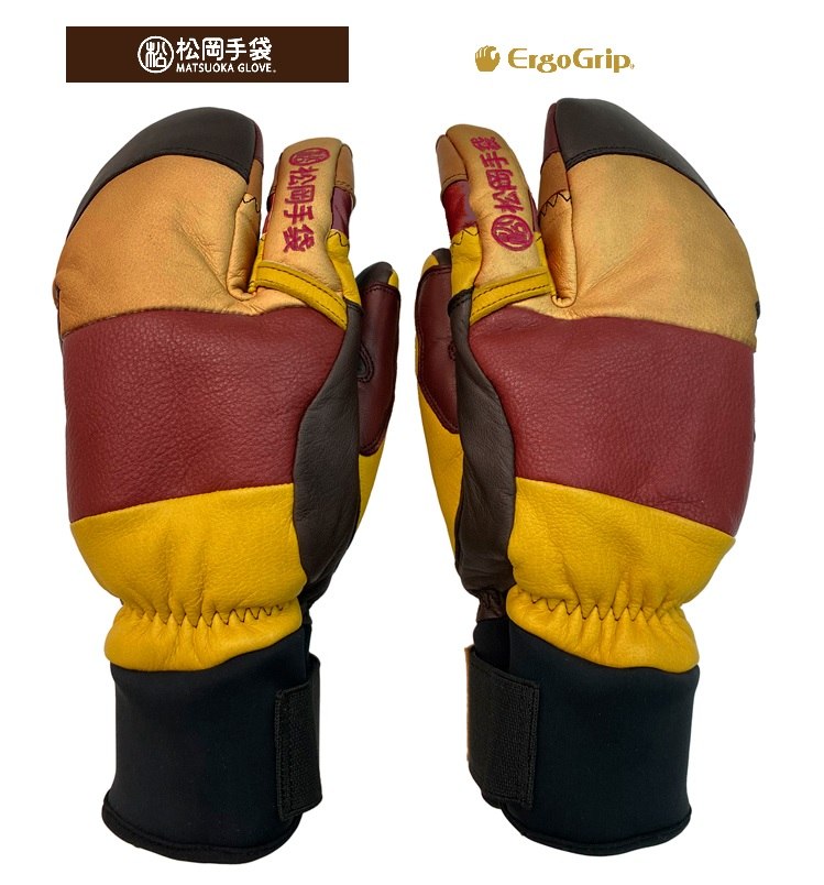 松岡手袋 24/25【ESK-2430P:WARM 】限定生産 MATSUOKA GLOVE エルゴグリップ立体型 マツオカグローブ スキー グローブ 手袋 3フィンガー 透湿防水フィルム 高機能中綿 サスティナブル ハンドストラップ カラビナループ メッシュバック標準装備 やぎ革 牛革