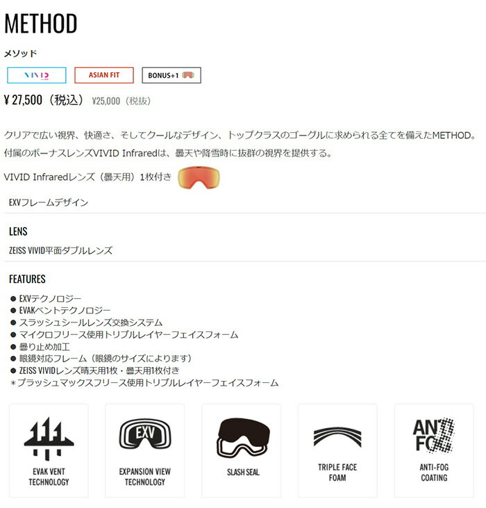 GIRO ジロ ゴーグル METHOD BLACK/WHITE VERTIGO VIVID Ember/VIVID Infrared 24-25 モデル