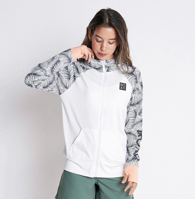 【RSL】ROXY ロキシー [RLY221057_WHT] 長袖 ラッシュパーカー 22SP【ROXY LEAF PARKA】レディス　レディース　女性用 ラッシュガード UVカット 紫外線対策 ジップパーカー　海水浴　プール　マリンスポーツ アウトドア トップスのみの販売です