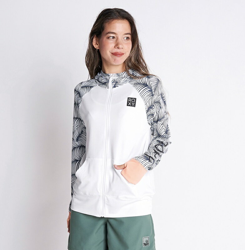 【RSL】ROXY ロキシー [RLY221057_WHT] 長袖 ラッシュパーカー 22SP【ROXY LEAF PARKA】レディス　レディース　女性用 ラッシュガード UVカット 紫外線対策 ジップパーカー　海水浴　プール　マリンスポーツ アウトドア トップスのみの販売です