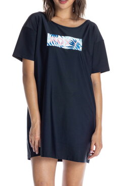 ROXY【LEAF WAVE ROXY TEE：BLK】ロキシー　半袖Tシャツ　ラッシュガード　紫外線対策　ロングTシャツ　ビックTシャツ　オーバーサイズ