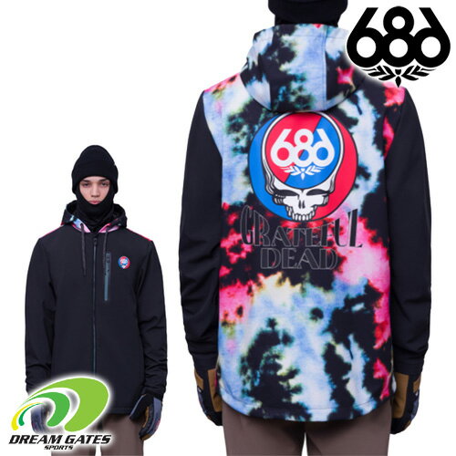 【RSL】686【23/24・WATER PROOF ZIP HOODY：GRATEFUL DEAD NEBULA TIE DYE】ロクハチロク　ウォータープルーフジップフーディー　撥水パーカー　グレイトフルデッド　コラボモデル　スキー　スノーボード　ウェアー