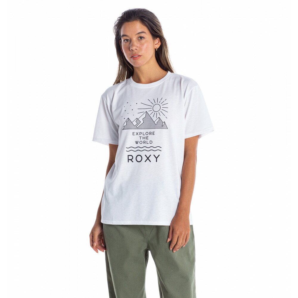 【RSL】ROXY【CANYON：WHT】[RST212053] 抗菌防臭 半袖Tシャツ ロキシー 2021SUMMER レディス レディース 女性用 アウトドア キャンプ 夏フェス Tシャツのみの単品販売　他は別売りとなります [メール便対応可]