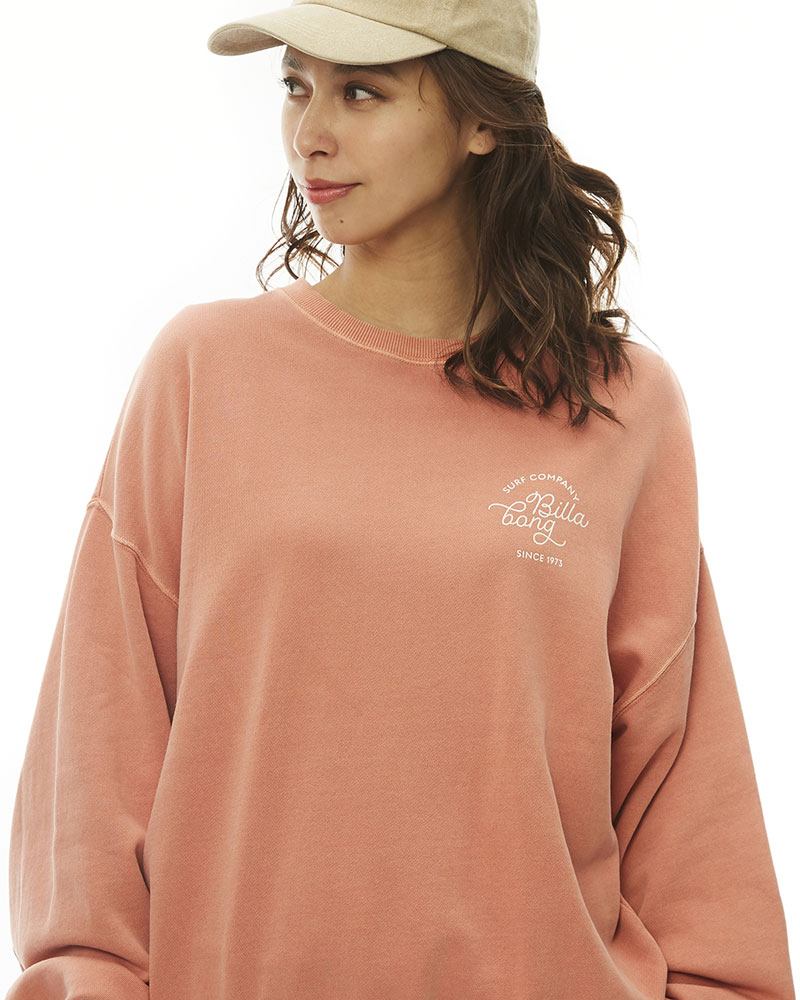 【RSL】BILLABONG 【BC014002_TCA】レディース トレーナー 22FW BALOON SLV CLEAN SCRIPT LOGO SWEAT CREW ビラボンボルーズシルエット ドロップショルダー スウェット クルーネック ヴィンテージ加工 ※こちらの商品はトップスのみの販売です