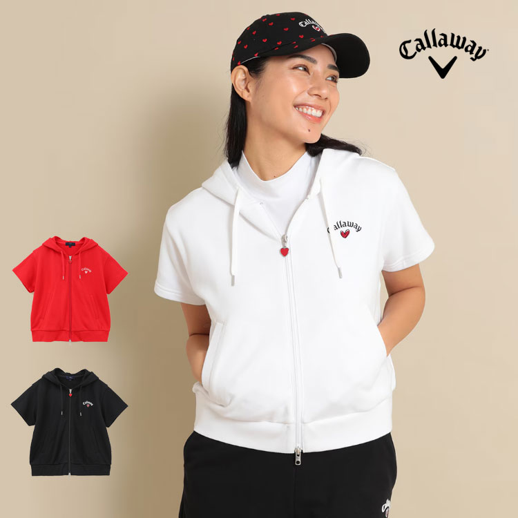 キャロウェイ 【30%OFF・SALE・セール】2024年 春 夏 Callaway GOLF キャロウェイ ゴルフウェア C24117221 LOVE Callaway コットン 裏毛スウェット 半袖 パーカー [コットンストレッチの裏毛素材] (レディース)