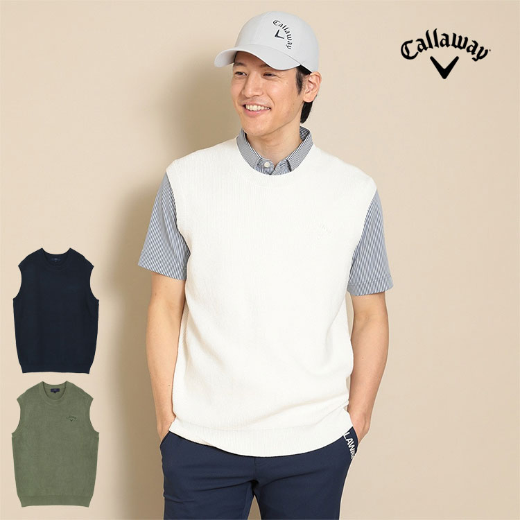 【本日抽選で最大100%ポイントバック！要エントリー】【30%OFF・セール・SALE】2024年 春 夏 Callaway GOLF キャロウェイ ゴルフウェア C24119101 リラックスシルエット クルーネック ニット ベスト (メンズ) その1
