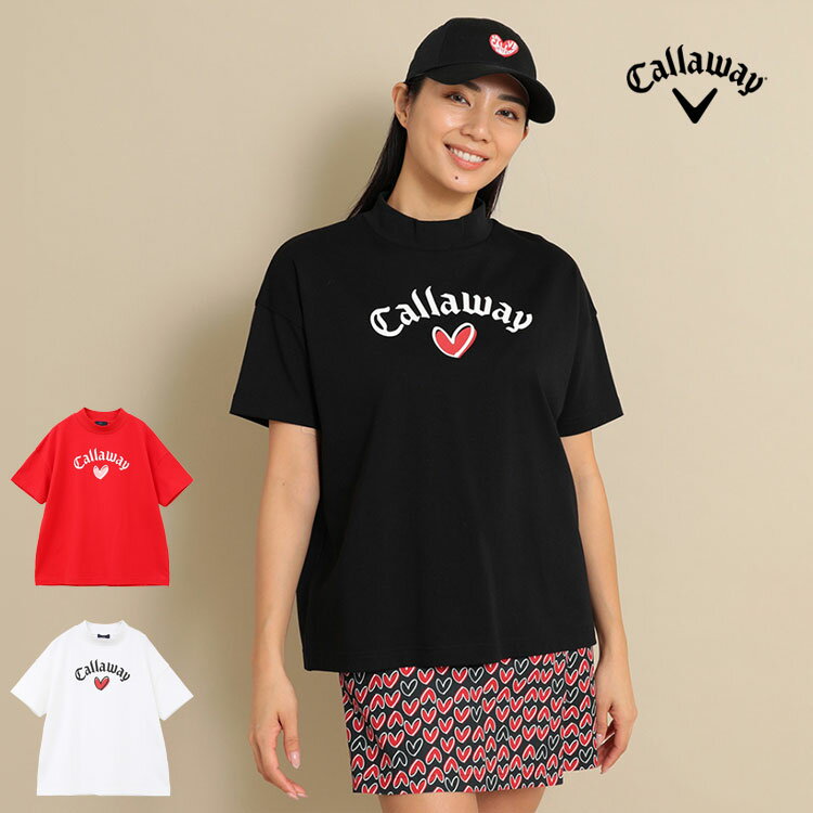 【本日抽選で最大100%ポイントバック！要エントリー】【30%OFF・SALE・セール】2024年 春 夏 Callaway GOLF キャロウェイ ゴルフウェア C24134221 LOVE Callaway コットン天竺 半袖 モックネック シャツ [吸汗速乾性、UPF15] (レディース) その1