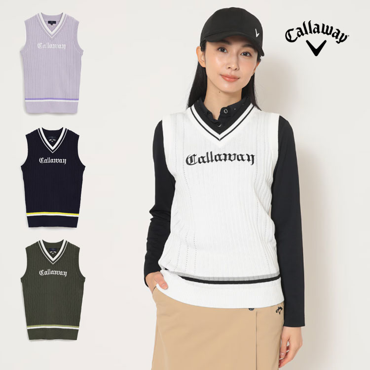 2025年 秋 冬 新作 Callaway GOLF キャロウェイ ゴルフウェア C25219200 Vネック リブニット ベスト [レトロクラシック×スポーツ]（レディース）