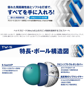 本間ゴルフ HONMA ホンマ BT1904 TOURWORLD TW-S ゴルフボール 1ダース（12球）