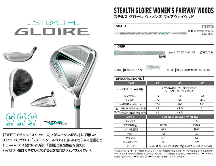 2022年モデル Taylormade テーラーメイド ゴルフ STEALTH GLOIRE ステルス グローレ フェアウェイウッド (レディース) FUJIKURA SPEEDER NX for TM フジクラ スピーダーNX