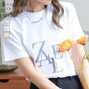 プリントTシャツ トップス Tシャツ 半袖 レディース カットソー ロゴTシャツ プリントtシャツ コットン 綿100% 春夏 ゆったり おしゃれ インナー ク...