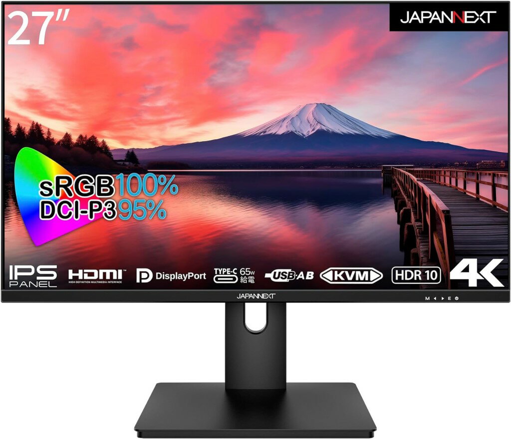ジャパンネクスト 27インチ ワイド 4K液晶ディスプレイ(3840x2160/IPS/DP/HDMI/Type-C65W給電/チルト/非光沢/2年保証) JN-IPS273UHDR-C65W 時間指定不可