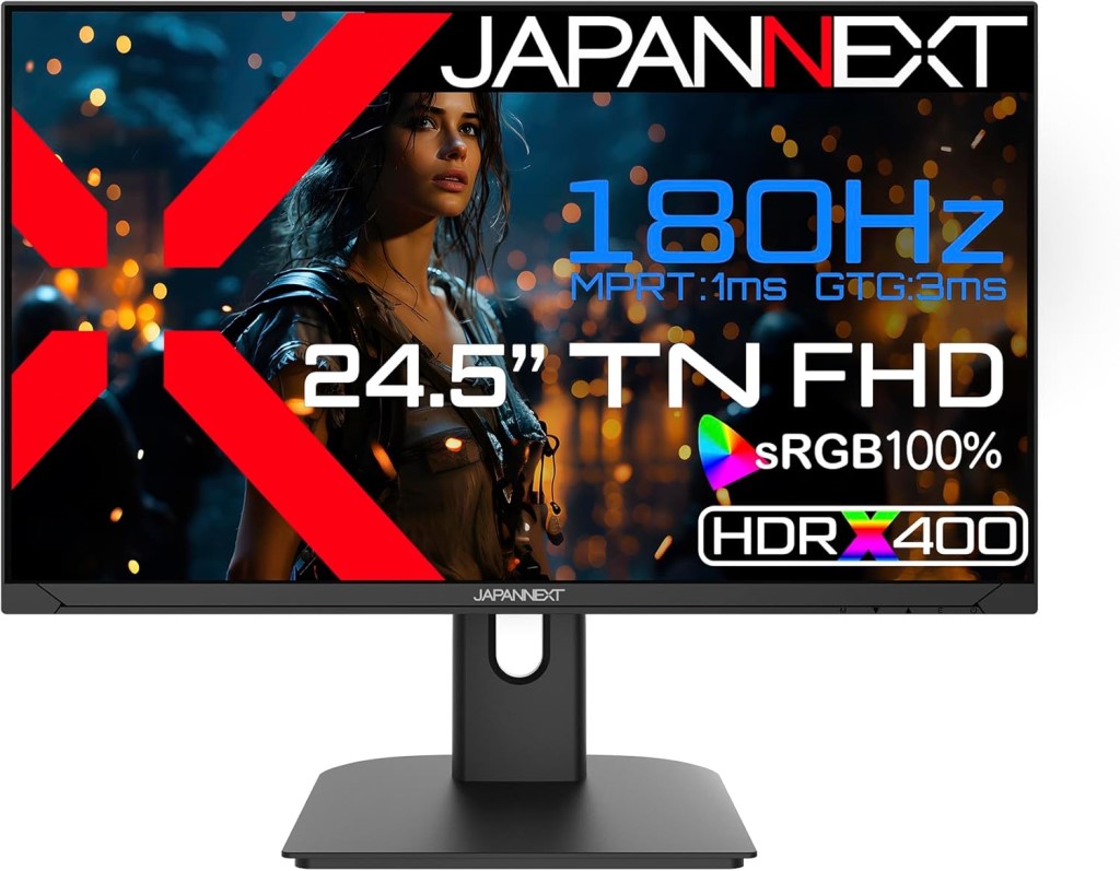 乐天商城 - ジャパンネクスト 24.5インチ ワイドゲーミングモニター(1920x1080/TN/180Hz/DP/HDMIx2/スピーカー/チルト/非光沢/2年保証) JN-245GT180FHDR