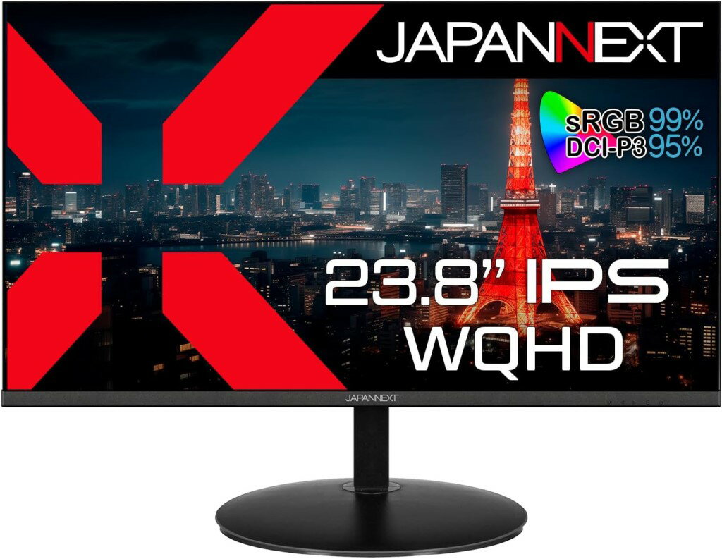 ジャパンネクスト 23.8インチ ワイド液晶ディスプレイ(2560x1440/IPS/HDMI/DP/DVI/チルト/2年保証) JN-IPS2380FLWQHD-N