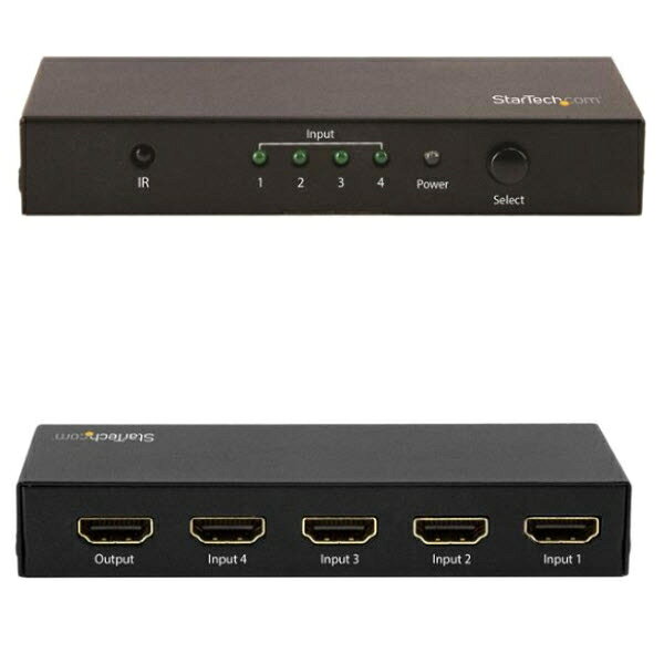 商品説明4ポートHDMIスイッチ。4つのHDMI 2.0規格対応ビデオソースをHDMI 2.0規格対応ディスプレイ/プロジェクタで共有できます。4件の独立したビデオ入力でそれぞれ4K/60Hzの解像度に対応します。4K/60Hz対応、驚きのUHD超高画質 このHDMIスイッチは、HDMI 2.0規格対応ビデオのハイダイナミックレンジ(HDR)機能をUHD 4K/60Hzディスプレイに反映します。多くの4Kスイッチでは、30Hzのリフレッシュレートにしか対応していませんが、このスイッチは、60Hzで最大3840 x 2160pのHDMIディスプレイで使用することができます。最新式に見せかけただけの旧型テクノロジーには注意が必要です。多くのHDMIスイッチでは、4K対応を謳っていても30Hzのリフレッシュレートにしか対応していません。または、60Hzに対応しているとはいっても、低いビットレートで動作するように信号を著しく圧縮する「4:2:0クロマサブサンプリング」を行っています。この4K/60Hz HDMIスイッチは、最新のコンポーネントを使用しており、 4:4:4 クロマサンプリングで真の4K/60Hz解像度をサポート、HDMI 2.0装置にフル対応しています。HDMI 2.0デバイスに対応しているということは、最大18Gbpsの性能でビデオを伝送できることを意味しています。高解像度コンピュータタスクに最適なビデオソリューションです。このHDCP 2.2対応HDMIスイッチは、4K/30Hzおよび1080pディスプレイとの下位互換性も備えており、現行のTVやプロジェクタ、デジタルサイネージなど、より低い解像度でのディスプレイでも使用可能です。StarTech.comでは、本製品に2年間保証と無期限無料技術サポートを提供しています。ITEM INFORMATION製品タイプその他切替器・分配器仕様■LEDインジケータ:入力LED、 電源LED ■コネクタA:HDMI(19ピン) ■コネクタB:HDMI(19ピン) ■オーディオ:あり ■ポート:4 ■出力信号:HDMI ■業界標準:HDMI 2.0 ■工場出荷時(パッケージ)重量:0.5 kg ■オーディオ仕様:7.1サラウンドサウンド ■ワイド画面サポート:あり ■一般仕様:より低い解像度にも対応しています。 ■対応解像度:3840x2160 (4K) 60Hz、 2560x1600 60Hz、 1920x1200 60Hz、 1920x1080 (1080p) 60Hz、 1280x720 (720p) 60Hz ■最大デジタル解像度:4K @ 60 Hz ■色:ブラック ■製品幅:51 mm ■製品重量:154 g ■製品長さ:123 mm ■製品高さ:20 mm ■保存温度:-10°C 〜 80°C ■動作温度:0°C 〜 40°C ■湿度:10% - 85% RH ■パッケージ内容:HDMIビデオスイッチ、 IRリモコン(CR2025バッテリ入り)、 ユニバーサルACアダプタ(北米、欧州、イギリス、オーストラリア/ニュージーランド) ■プラグタイプ:H ■入力電圧:100 〜 240 AC ■入力電流:0.4 A ■出力電圧:5 DC ■出力電流:2000 mA ■電源:ACアダプタ同梱 ■注意:接続する各HDMIソースでHDCP 2.2に対応している必要があります。VCCI対象外RoHS指令RoHS2電気用品安全法(PSE)適合J-Moss対象外電気用品安全法(PSE) 対象製品ACアダプタ
