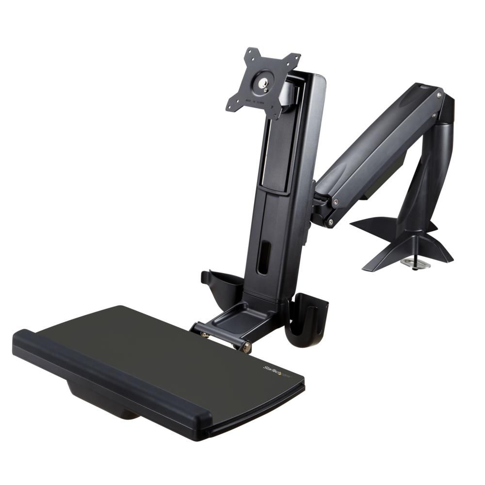 StarTech.com 昇降式モニターアーム/クランプ&グロメット固定方式/1x 27インチVESA規格ディスプレイ対応/高さ調節機能/キーボードトレイ & マウストレイ ARMSTSCP1