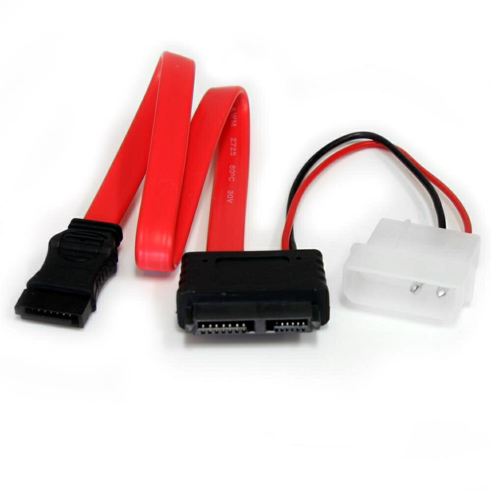 StarTech.com 30cm Slimline SATA-シリアルATA変換ケーブル ペリフェラル電源(4ピン)とSATAデータコネクタ(7ピン)に分岐 SLSATAF12