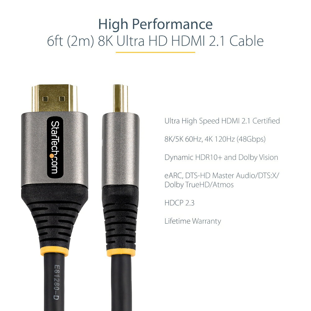 Rakuten - StarTech.com 8K対応HDMI 2.1ケーブル/2m/48Gbps対応ウルトラハイスピードHDMIケーブル/8K60Hz & 4K120Hz/HDR10 + eARC対応/HDMI認証ケーブル/柔軟なTPE被覆材 HDMM21V2M