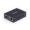 商品説明柔軟な高速銅線から光ファイバーへの変換コンパクトな10Gメディアコンバーター。ネットワークのアップグレードや長距離伝送に向けて、銅線(RJ45)から光ファイバーへの変換をスムーズに行います。オープンSFP+スロットを備え、100M、1G、10GBASE-TのRJ45信号を10GBASE-SR/LR光ファイバーへ変換。マルチモード/シングルモードのSFP+トランシーバーに柔軟に対応し、エンタープライズネットワークや通信設備、拠点ネットワークなど多様な環境に導入できます。多彩な設置方法と導入形態配線ラック、サーバールーム、遠隔ネットワークの増設など、多様な環境に容易に導入できます。壁面取り付け、DINレール、ラック用フレームへの搭載に対応しており、単体デバイスとしても、複数台をまとめて収容するフレームシステムの一部としても運用できます。異なる速度の混在環境に対応高い互換性を考慮した設計で、IEEE 802.3規格、16Kジャンボフレーム、Auto MDI/MDI-X、全二重フロー制御に対応し、RJ45から光ファイバーへの変換環境でも安定した通信を維持します。プラグ&プレイで導入でき、既存の低速リンクから高速リンクまで一貫した通信性能を確保します。効率的でコンパクトな設計5V DC入力により標準3.75Wの省電力動作を実現し、0℃〜50℃の範囲で安定稼働します。PoE関連の競合を回避できる設計で、省スペースや電源制約のある環境にも適しています。ITEM INFORMATION製品タイプメディアコンバータ仕様■POE:なし■WDM:なし■対応規格:IEEE 802.3u 100BASE-TX、IEEE 802.3ab 1000BASE-T、IEEE 802.3bz 2.5GBASE-T、IEEE 802.3an 10GBASE-T、IEEE 802.3ae 10Gbps Ethernet、IEEE 802.3x■最大データ転送速度:10Gbps (フルデュプレックス)■最大伝達距離:60 km■ファイバタイプ:シングルモード/マルチモード■フロー制御:対応■リモート管理:非対応■互換性のあるネットワーク:100 Mbps、1/10 Gbps■オートMDIX:対応■ジャンボフレーム:最大16k■動作温度:0℃〜50℃■保存温度:-10℃〜70℃■湿度:5〜95% RH(結露しないこと)■電力供給方法:付属ACアダプタ■入力電圧:100〜240 VAC■入力電流:0.4 A■出力電圧:5 VDC■出力電流:2A■DCプラグセンターの極性:ポジティブ■プラグタイプ:NA/UK/EU/AU■消費電力:3.75 W■色:ブラック■材質:メタル■製品長さ:70 mm■製品幅:94 mm■製品高さ:26 mm■製品重量:180 g■付属品:1x ユニバーサルACアダプタ、1x 製品関連資料RoHS指令RoHS2電気用品安全法(PSE)適合J-Moss対象外電気用品安全法(PSE) 対象製品ACアダプタ、電源プラグ