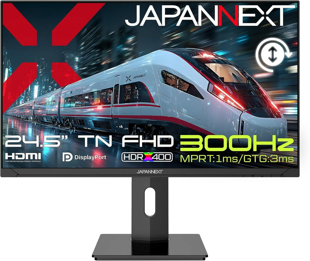 ジャパンネクスト 24.5インチ ゲーミングモニター(1920x1080/TN/300Hz/HDMIx2/DPx2/スピーカー/高さ調整/スイベル/ピボット/非光沢/2年保証) JN-T245G300F-HSP 時間指定不可